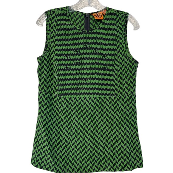 Tory Burch 100% silk Green and Black Sleeveless Top - Picture 3 of 7